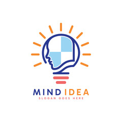 Mind idea logo design. Abstract bulb and digital head idea combination logo design concept.