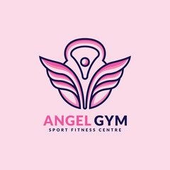 Angel Gym logo design. Abstract kettlebell and wing angel combination logo concept. Sport vector illustration.