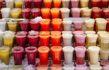 Various types of refreshing fruit berry smoothies