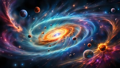 An ethereal image of a newly formed galaxy emerging from the chaos of the Big Bang created with Generative AI technology.