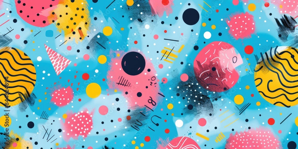 Poster colorful abstract seamless pattern with round shapes, dots, and lines. aig51a.