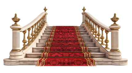 Grand Red Carpet Staircase with Golden Railings