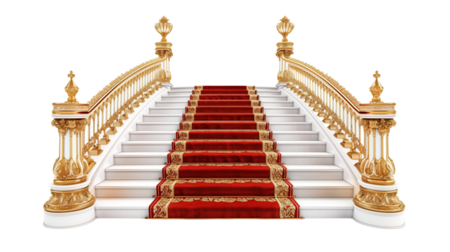 Grand Red Carpet Staircase with Golden Railings