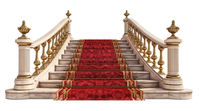 Grand Red Carpet Staircase with Golden Railings