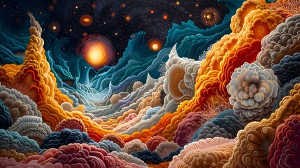 Obraz premium Pointillism Art, In a display of excessive extravagance, a visionary artist creates a larger-than-life sculpture from delicate filaments, weaving together intricate patterns and textures to form a