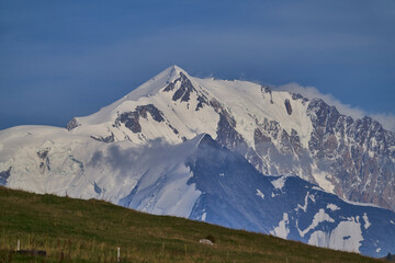 Mont Blanc massive in the french Alps at sunrise.