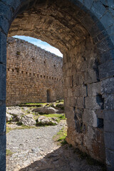 Obraz premium Cathar castle of Montsegur at the top of a hill on a rock