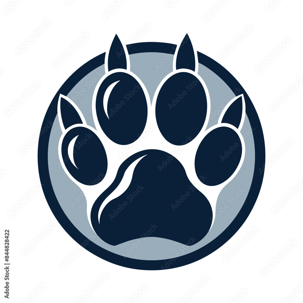 Poster a clean and simple logo depicting a wolfs paw print inside a circular frame, a clean and simple logo