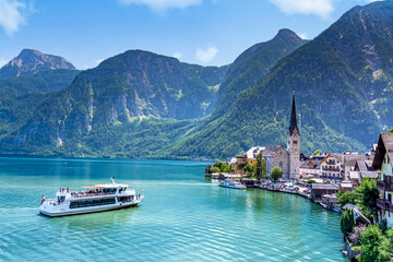 Aerial view of austrian mountain village Hallstatt