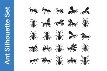 Naklejka premium Ant Silhouette Set with vector collections. 