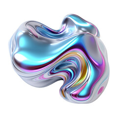 3d chrome neon fluid form liquid metallic shape isolated on white and transparent background