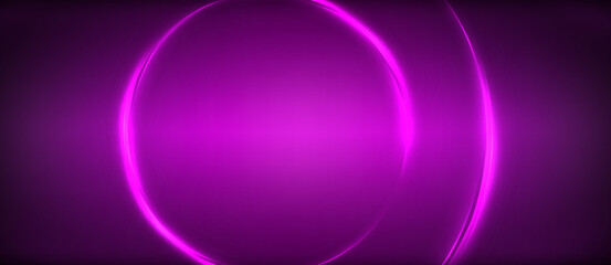 Neon glowing circle rays, light round lines in the dark, planet style neon wave lines. Energetic electric concept design for wallpaper, banner, background