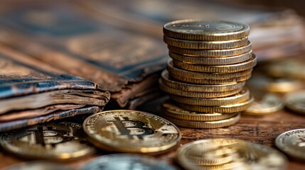 Bitcoin and cryptocurrency concept, digital currency and blockchain technology illustration