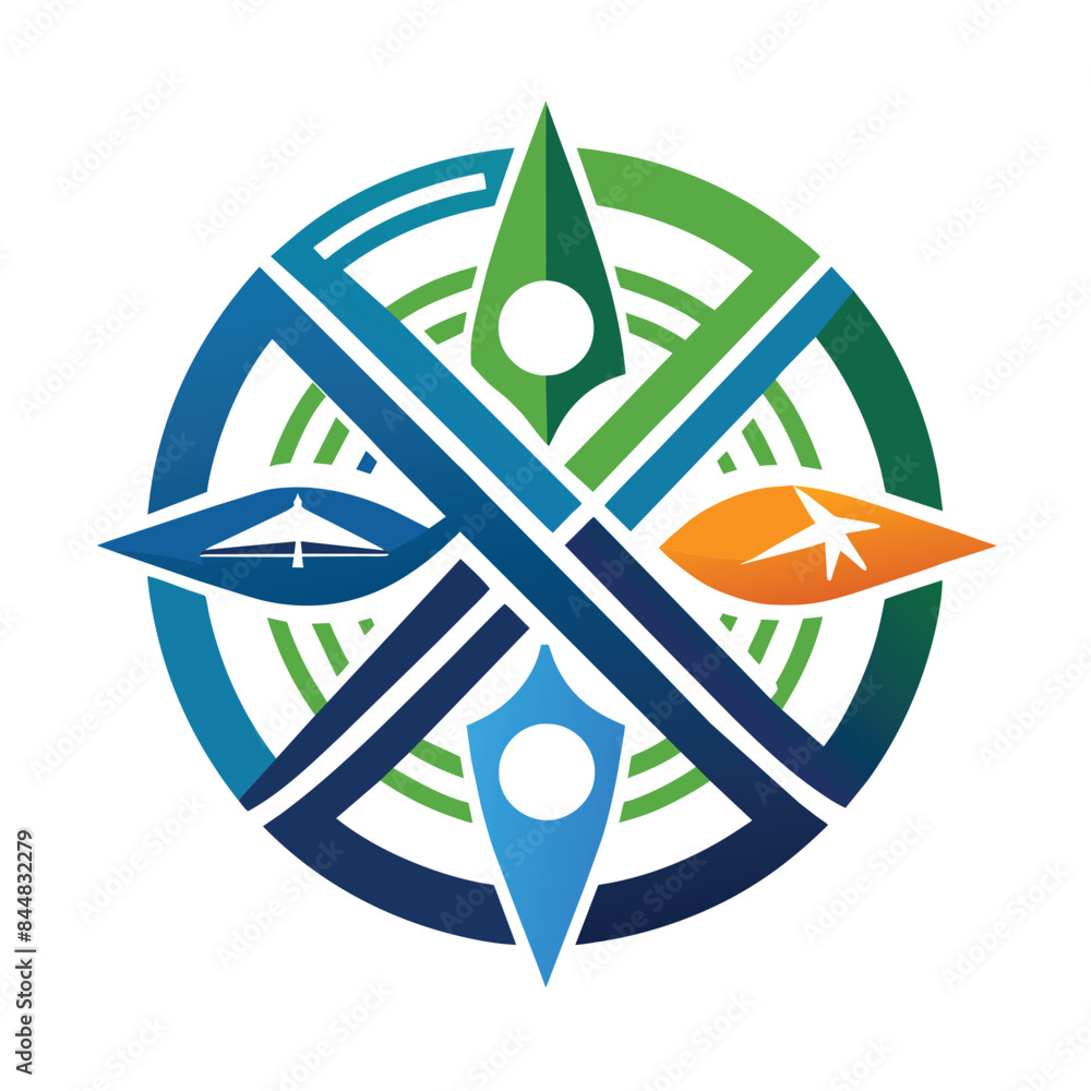 Poster a clean, modern logo featuring a compass with intersecting paths symbolizing direction and guidance,