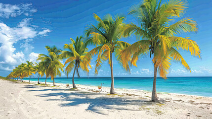 Palm Trees Line A Pristine White Sand Beach on A Sunny Day