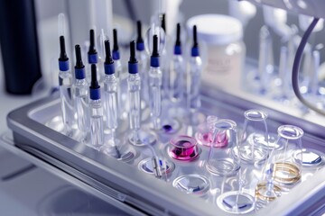 Mesotherapy Tools and Serums on Modern Tray for Professional Treatment Sessions