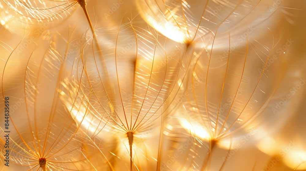Poster a light brown background having a macro view of dandelion seed