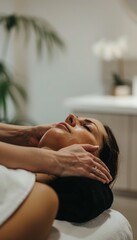 Obraz premium Facial Massage Therapy Session for Skin Rejuvenation in a Bright, Serene Spa Setting