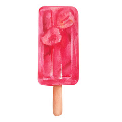 red strawberry watercolor ice cream