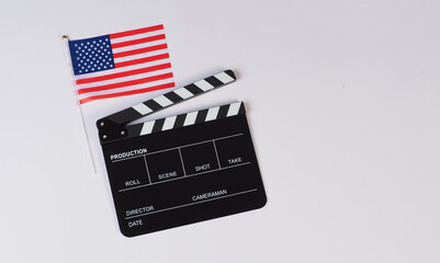 Usa flag and Clapper board on white background