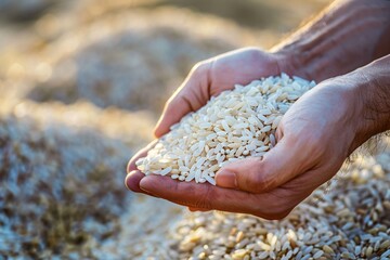 Hands Holding Rice Grains