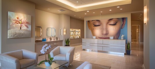 Elegant Spa Reception Area with Microdermabrasion Poster and Calming Color Palette