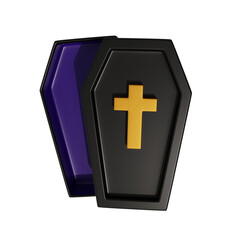 Obraz premium Halloween coffin 3d render illustration. High-resolution isolated halloween icon on transparent background