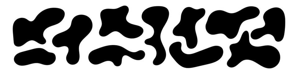 Organic black shape with fluid and irregular form. Abstract blob and amoeba figure with wavy edges. Flat vector illustration isolated on white background.