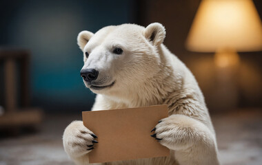 A carnivorous polar bear, a terrestrial animal, holds a cardboard box in its paws using its snout. Its fur is made of natural materials and it drinks fluid in the wild - Powered by Adobe