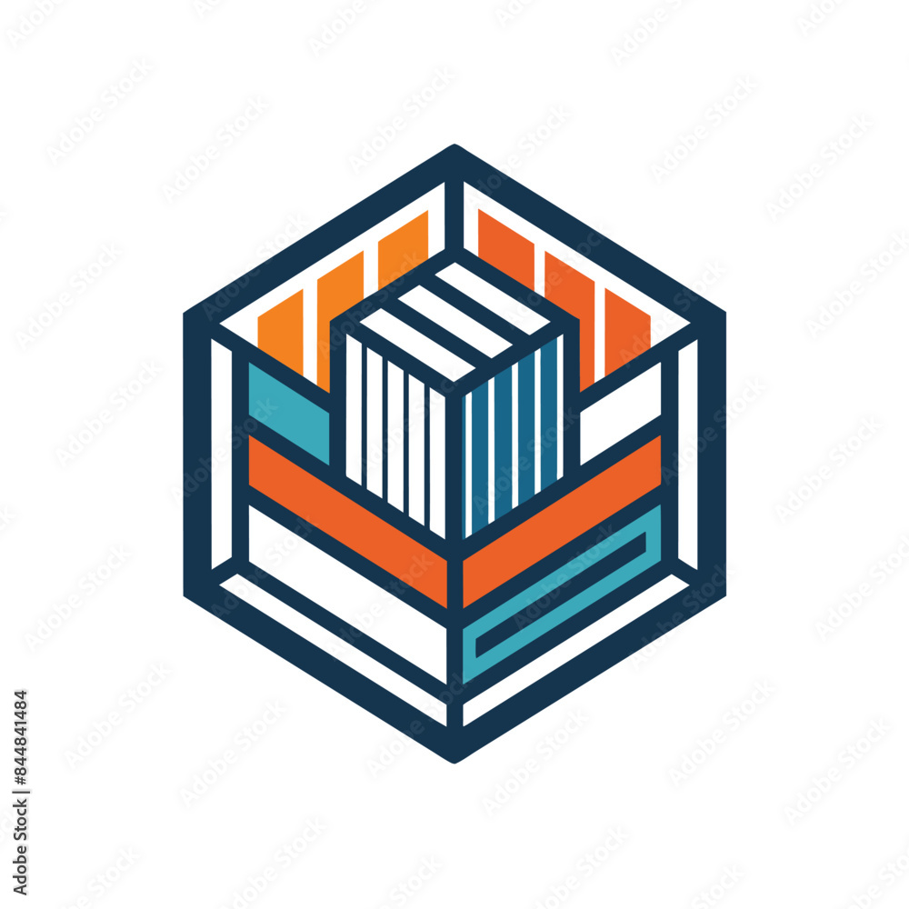 Sticker Colorful Geometric Barcode Logo Inspired by Abstract Shapes, A geometric logo inspired by a barcode, symbolizing tracking and inventory control in logistics