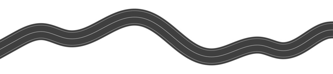 Wavy road with winding curves and horizontal path. Top view of race track and highway. Flat vector illustration isolated on white background.