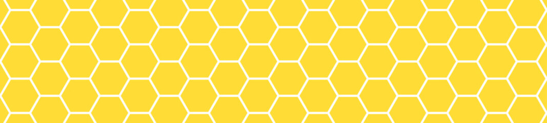 Cute honeycomb pattern with hexagon cells and yellow texture. Beehive and comb background. Flat vector illustration