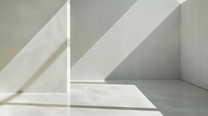 Fototapeta premium Minimalist Geometry, Sharp Shadow and Vertical Line on Pristine White Surface