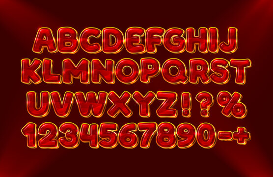 Gold ruby font set collection, letters and numbers symbol. Vector illustration