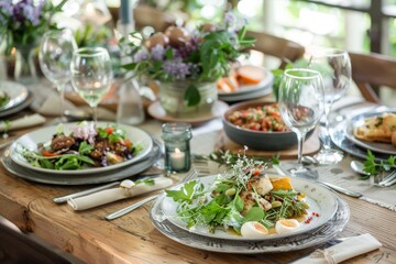 Elegant Dinner Table Set with Healthy Meals for Intermittent Fasting Diet, Perfect for Gatherings