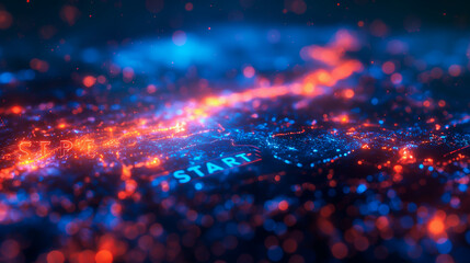 Fototapeta premium Futuristic Digital Interface, Abstract Background. Technology, Business, Finance, Science. High Tech Holographic Virtual Display, Intuitive User Experience, Data Analysis, Innovation, Work, Success