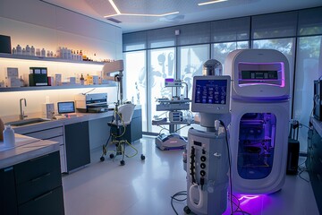 High-Tech Biorevitalization Equipment in a Modern Sterile Treatment Room for Advanced Medical Procedures