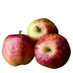 Three red apples isolated with transparent background