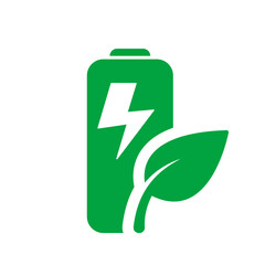 Green Energy Battery Icon With A Leaf Symbolizing Renewable Energy And Sustainable Practices. Vector Sign