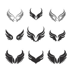 Set of wings silhouette vector illustration.