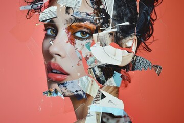 a woman with a head full of paper