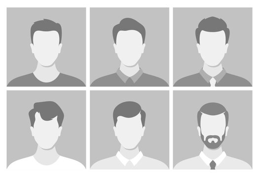 Set Of Six Male Character Avatar Icons With Different Hairstyles And Facial Features. People Portraits For User Profiles