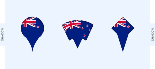 New Zealand Map Markers Set. Perfect for projects related to New Zealand, travel, geography, and international representation.