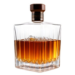 A sophisticated crystal decanter filled with rich, amber whiskey