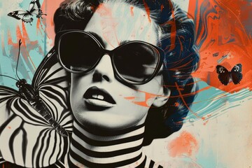 a woman with sunglasses and a zebra striped shirt