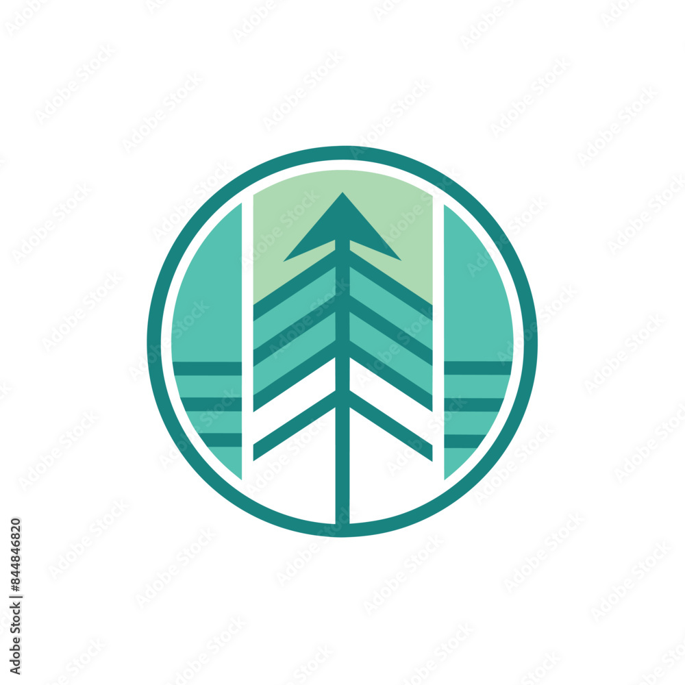 Poster a circular logo featuring a stylized green arrow pointing upward, surrounded by a teal border and a 