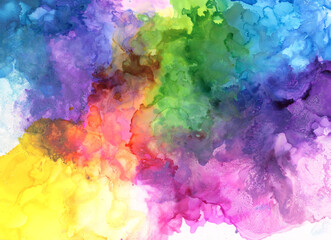 Art Abstract smoke watercolor and alcohol ink painting blot. Rainbow Color background. Marble...