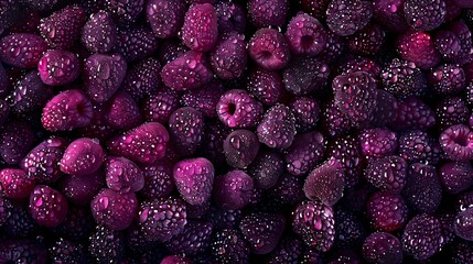 Fresh Juicy Black Mulberries Covered in Water Droplets Highlighting Their Natural Freshness and Sweetness, Generative AI
