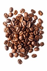 coffee beans are scattered on a white background
