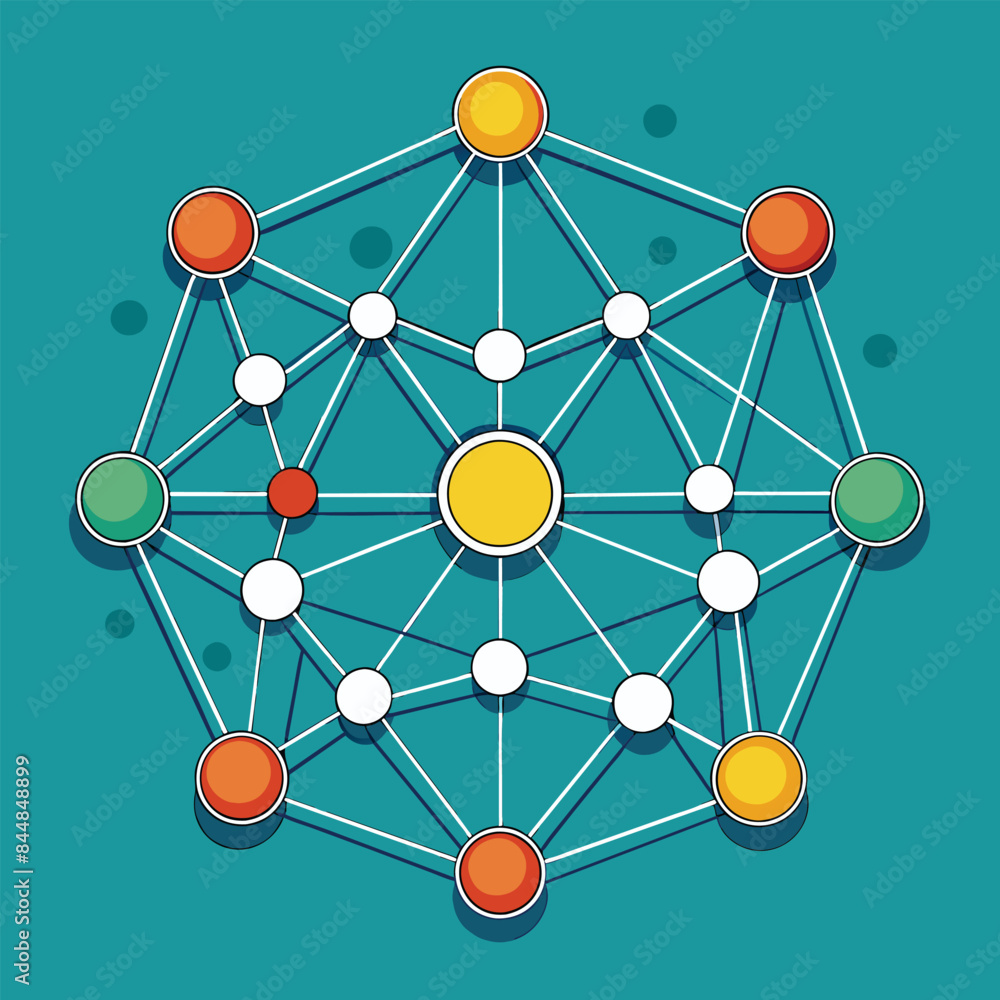 Poster a minimalist design showcasing a network of interconnected circles representing the flow of informat